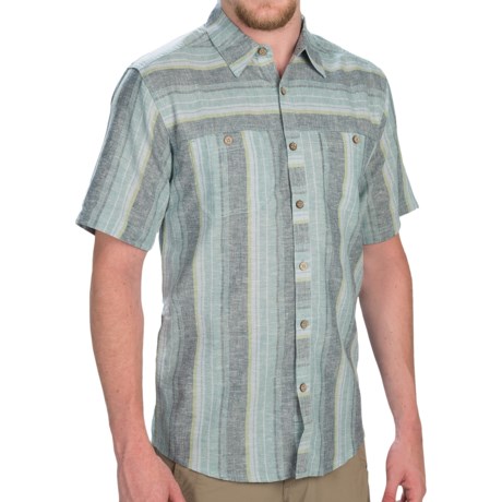 38%OFF メンズカジュアルシャツ ロイヤル・ロビンス漂流ストライプシャツ - 麻・オーガニックコットン、半袖（男性用） Royal Robbins Adrift Stripe Shirt - Hemp-Organic Cotton Short Sleeve (For Men)